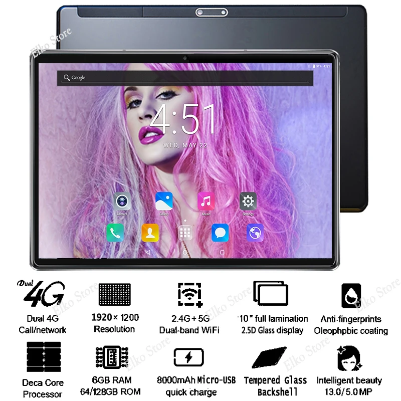 HD 10 дюймов 2.5D стекло планшетный ПК 4G LTE Android 8,1 Deca Core 6 Гб ram 128 ГБ rom 1920*1200 ips A-GPS Wifi Youtube/Play Store