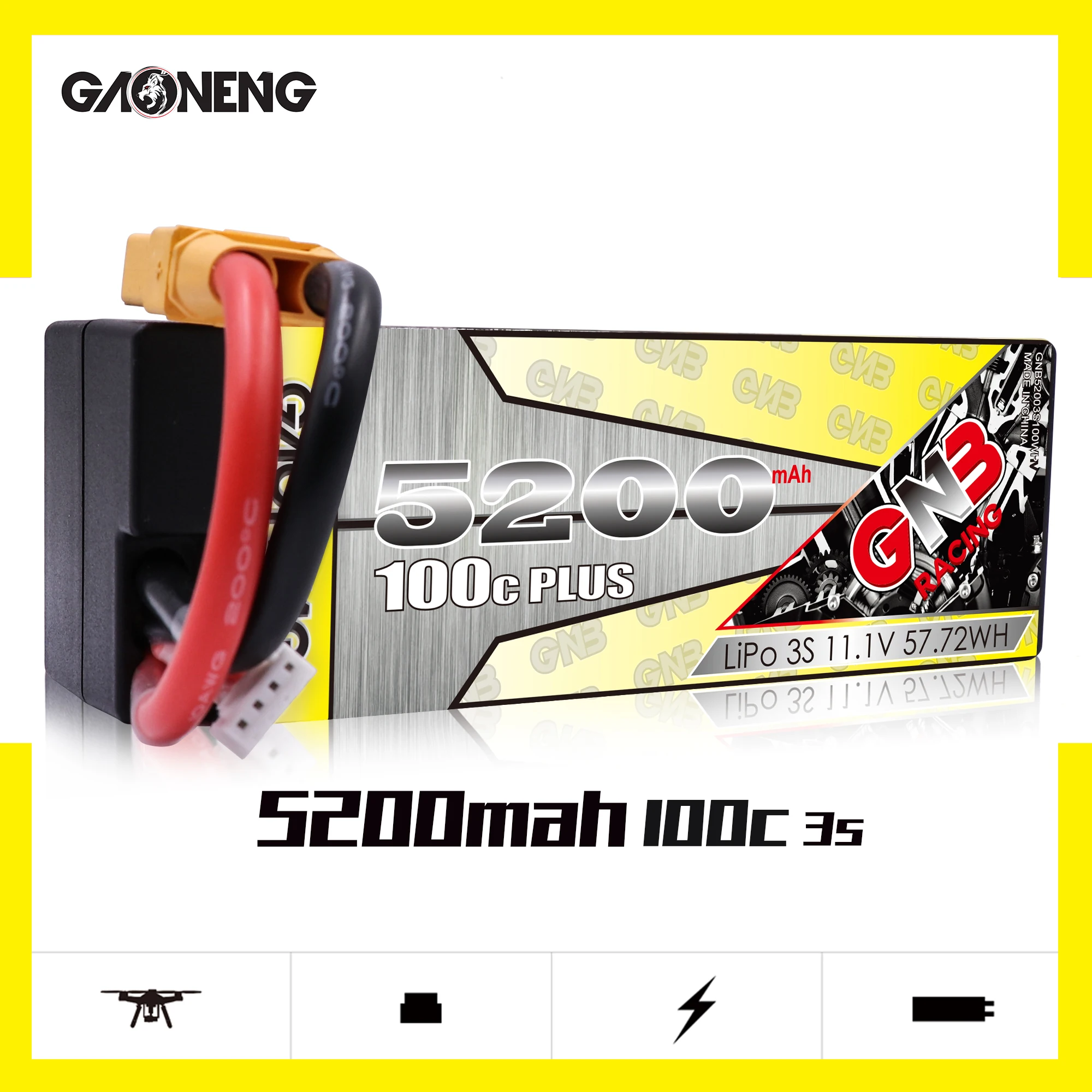 

Gaoneng GNB 5200mAh 3S1P 11.1V 100C/200C Hardcase LiPo Battery Pack With XT60 XT90S EC5 Plug For RC Car Four Drive RC Car Boat