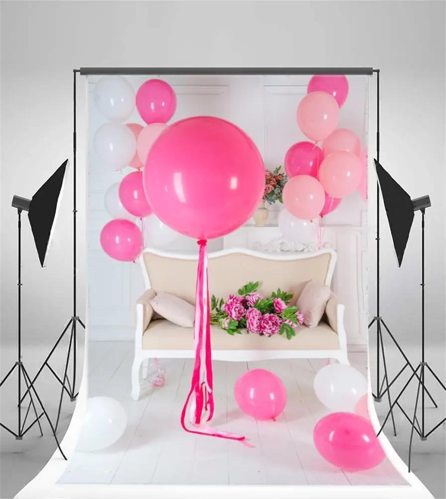 Photography Backdrop Birthday Decorations Room Interior Pink Balloons Sofa Photo Background | Электроника