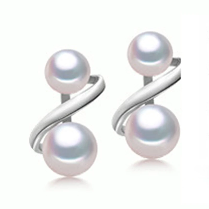 

YIKALAISI 925 sterling silver jewelry natural freshwater round pearl stud earring jewelry of women double pearl Best GIfts