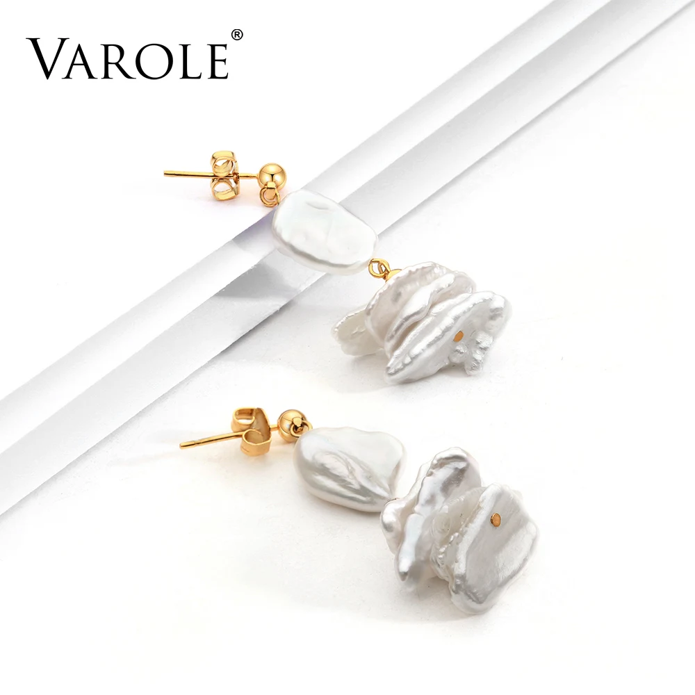 Varole новые необычные серьги из натурального пресноводного жемчуга, корейские золотые серьги-капли из нержавеющей стали, свадебные ювелирные изделия