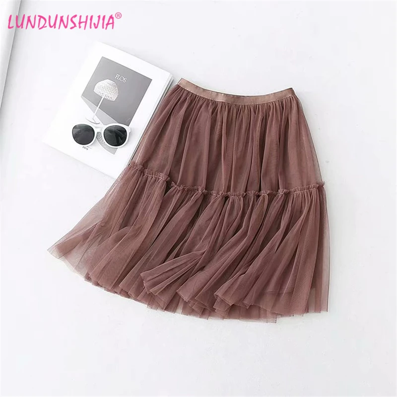 Женские юбки из тюля LUNDUNSHIJIA летние плиссированные с высокой талией 6 цветов 2019 -