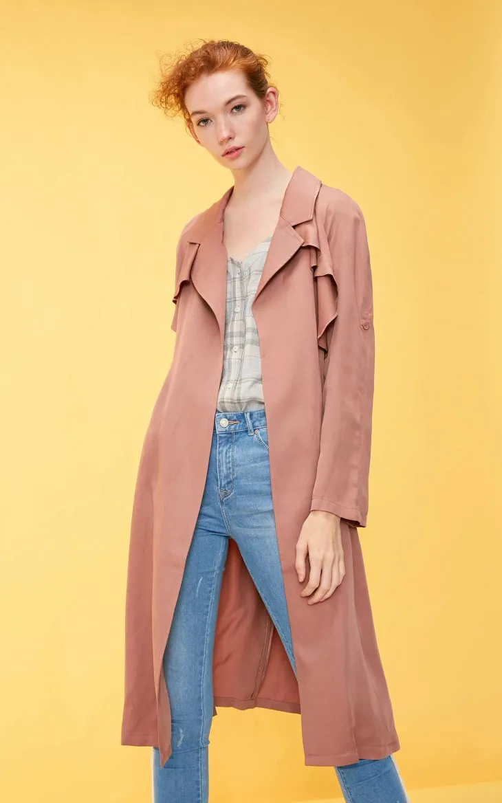 Vero Moda женский лацкан гофрированные планки регулируемые рукава длинный ветровка пальто | 318321521