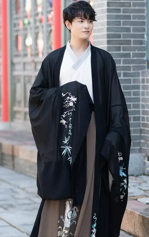 Hanfu мужская одежда куртка+ юбка+ вышитый плащ осень зима большие рукава китайские древние костюмы рыцарский Стиль Одежда - Цвет: Многоцветный