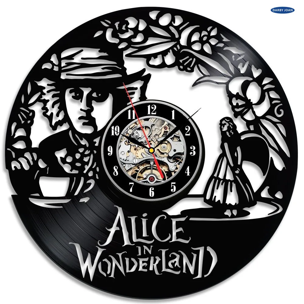 Виниловые настенные часы Алиса в стране чудес креативные большой будильник duvar