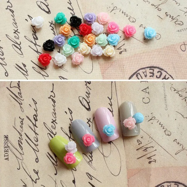 100 шт./лот смесь случайных цветов полимерные Розы Цветочные украшения для ногтей |