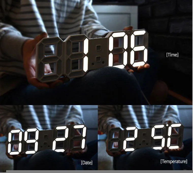 Творческий 3D 4 цифровой светодиодный будильник светодиодный стол настенные часы, таймер, украшения для дома, 12/24 часа будильник Дисплей Новинка освещение
