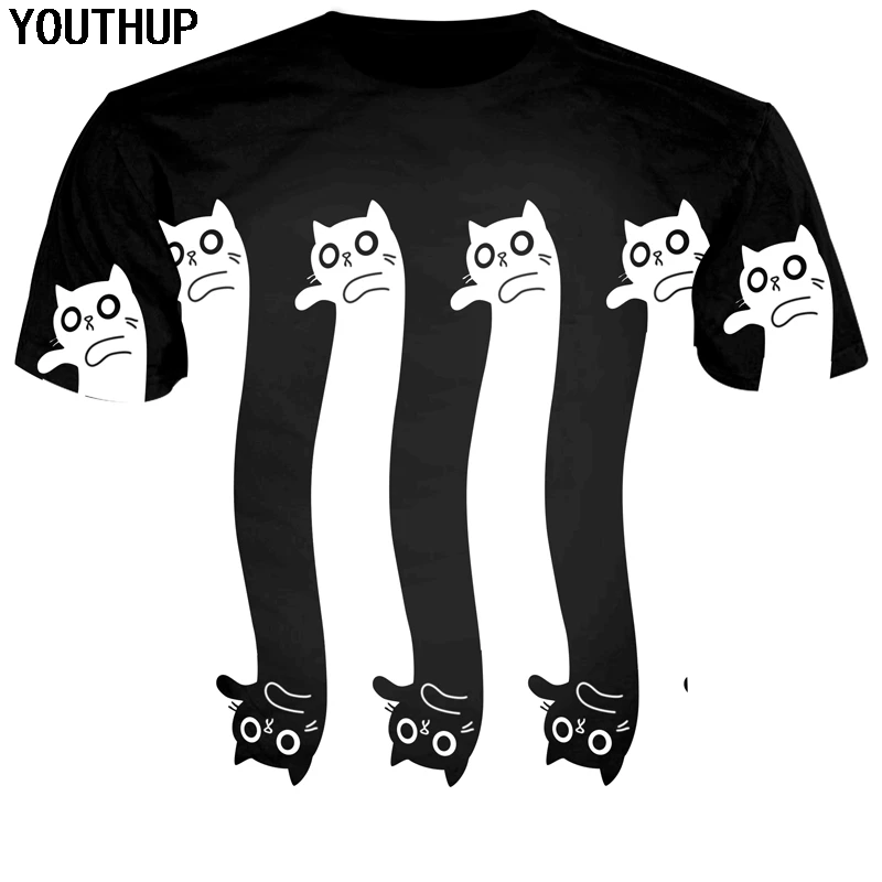 Мужская/Женская футболка YOUTHUP повседневная забавная с 3d принтом жидкого кота для