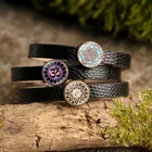 Браслеты и обручи с цветком мандалы, ювелирные украшения с драгоценным камнем, куполой из стекла, с символом Ом, буддизма, модные амулетные черные кожаные браслеты для женщин, 12 моделей