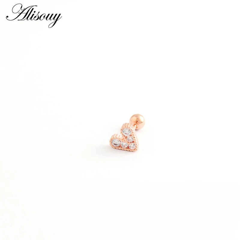 Rose Gold Clear CZ Alisouy женские стальные хрустальные драгоценные серьги шпильки для пирсинга ювелирные украшения в форме сердца ушной кости элемент для нейл-арта серьги на Козелок хрящевая спираль - Окраска металла: Rose Gold Clear CZ