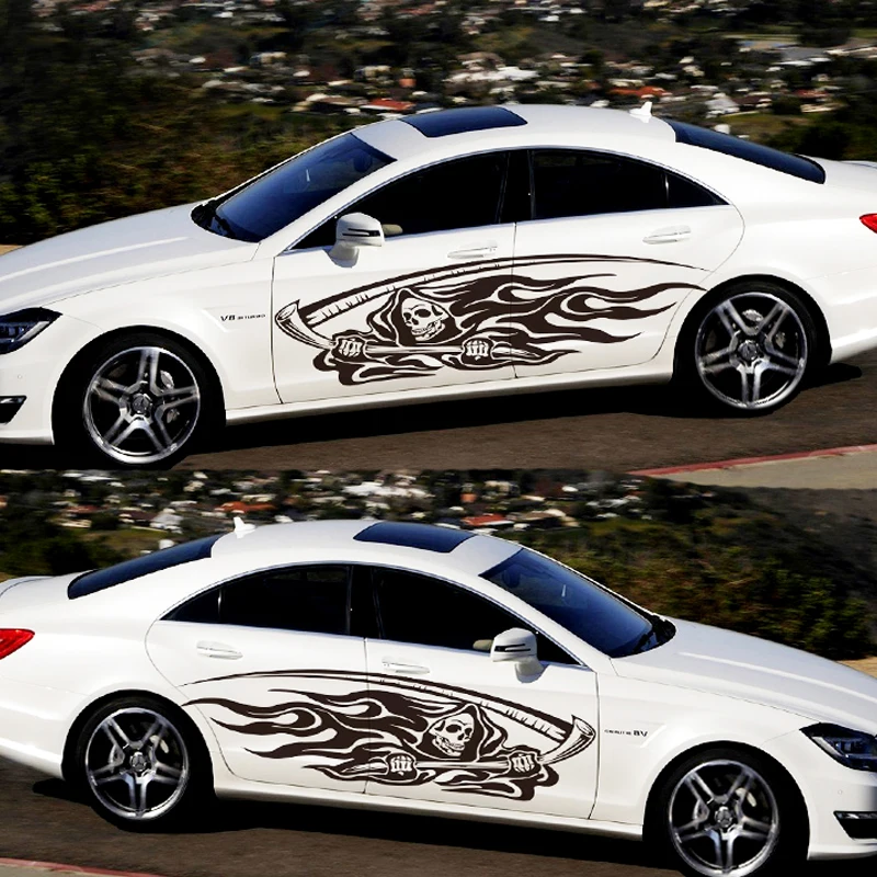 

180 см смерти зловещие забавные наклейки для автомобиля JDM серпы череп ужас наклейки для автомобиля AMG Jeep Wrangler Jk стайлинга автомобилей наклей...