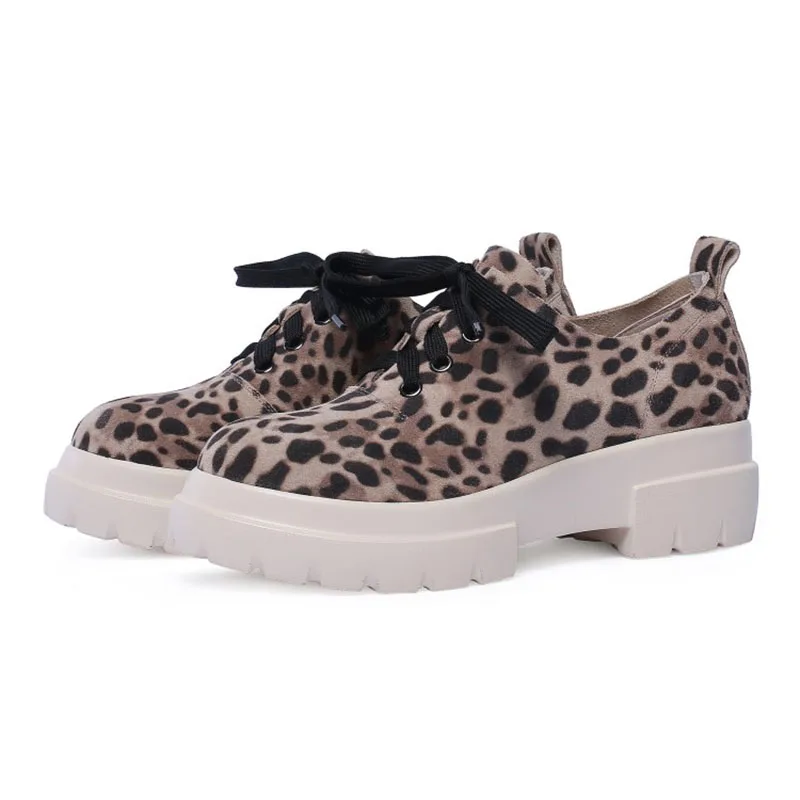 New leopard genuine leather women martens lace up platform flat ankle boots | Обувь