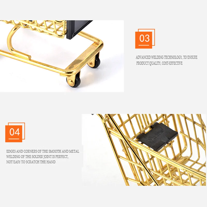 Креативная корзина для покупок хранения мини супермаркет Золотая тележка