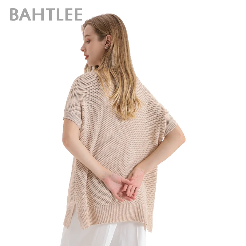 Bahtlee летний женский джемпер с коротким рукавом вязаный пуловер свитер o образным