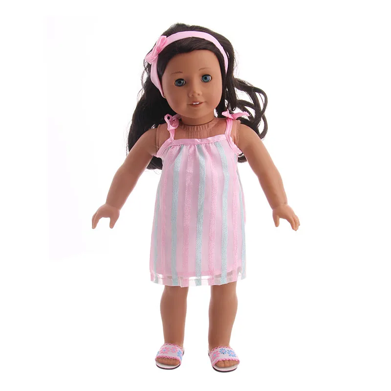 LUCKDOLL Soft Sling Dress+Head Band Fit 18 Inch American 43cm BabyDoll Clothes Accessories Girls Toys Generation Birthday Gift | Игрушки и