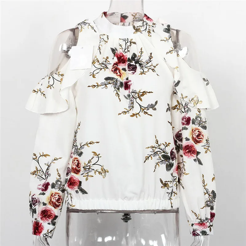 hirigini Fashion Office Lady Tops Ruffle Floral Blouses 2018 New Women Casual long Puff Sleeve Frill Trim Calico Print Blouse | Женская