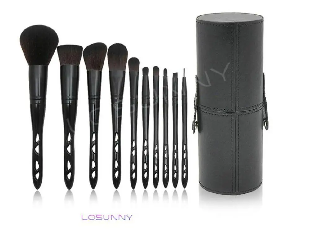 

LOSUNNY 10 Pcs Porous Makeup Brush Set Black Barrel Perforated Handle Eye Brush Beauty Makeup Tools Black Handle