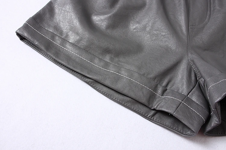 ALPHALMODA осенние женские шорты из искусственной кожи сплошной цвет изгибающий манжета, карман эластичный пояс шорты M-L