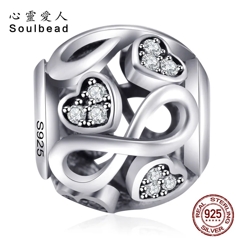 Soulbead 925 серебро с камнями Бесконечная любовь Шарм белый циркон Fit Пандора браслет