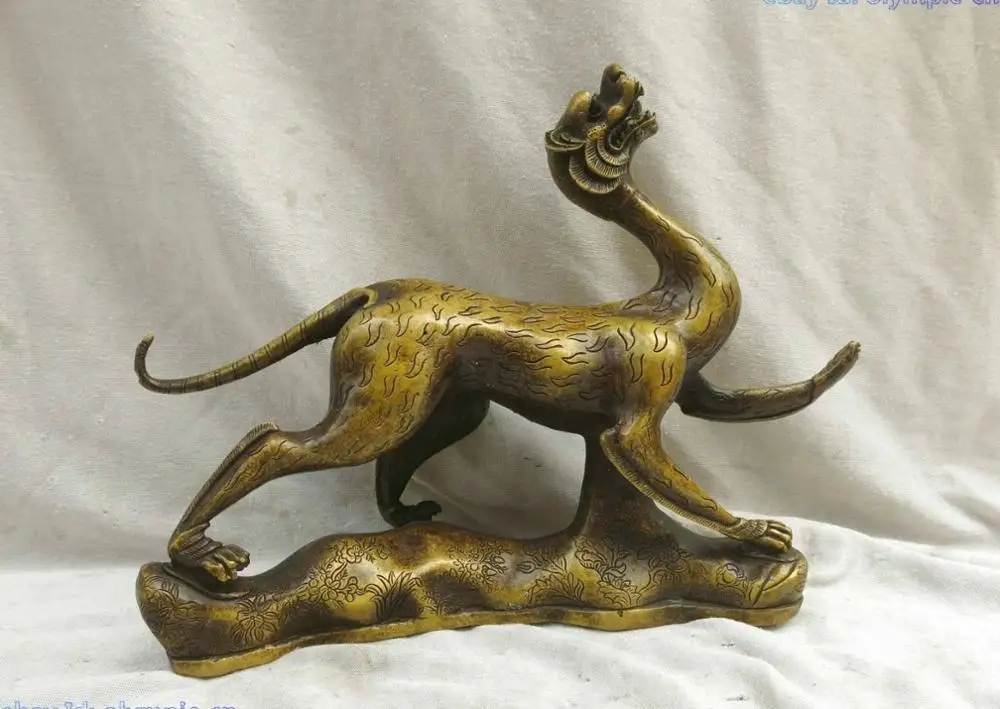 

8" China brass workmanship carved arabesquitic powerful tiger Sculpture Statue