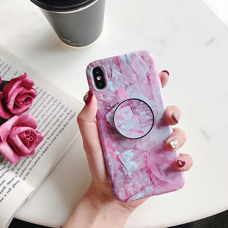 Smooth surface Phone Holder Case For iPhone XS MAX X XR 8 7 6 6S Marble Airbag Bracket Plus Silicone Soft Cover | Мобильные телефоны