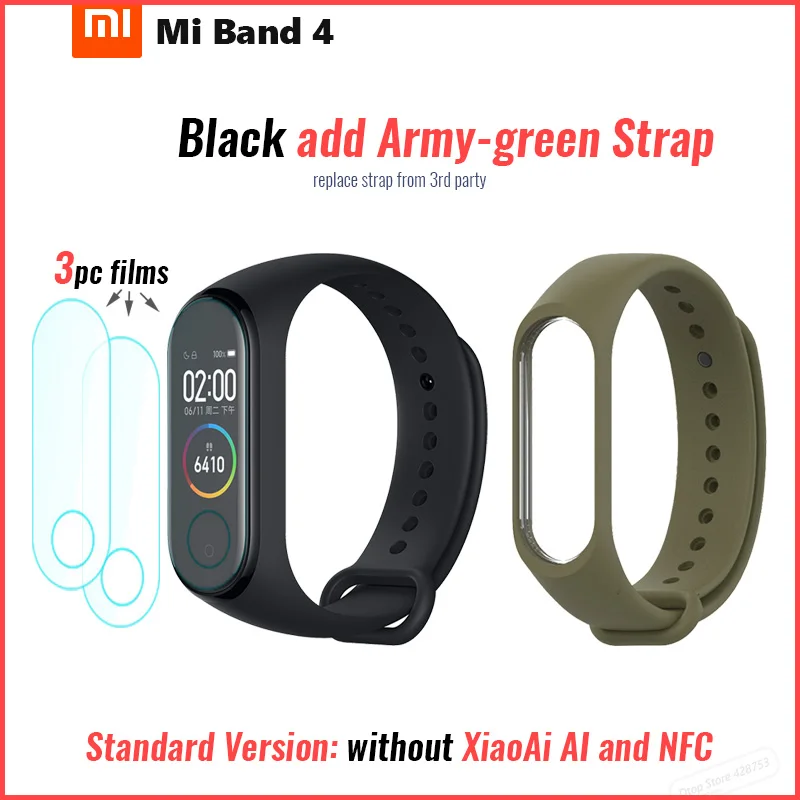 Xiaomi Mi Band 4 Smart Band 4 [стандарт/NFC/Мстители] Браслет фитнес-браслет управление музыкой AMOLED сенсорный экран - Цвет: Std add film green s