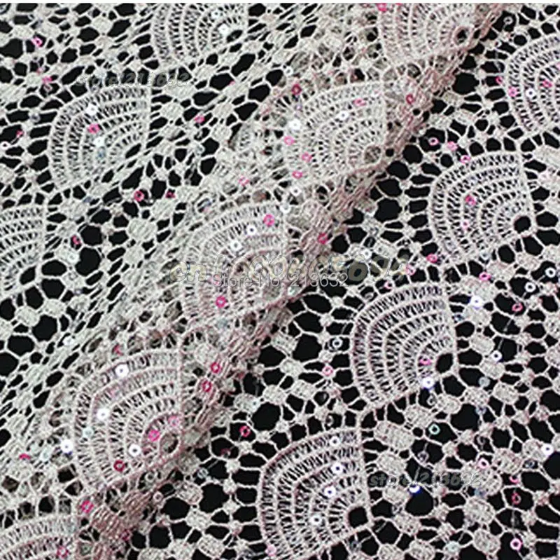 PQYY60 All the silver light of water soluble polyester filament fabric lace heavy stereo flower fan sequins embroidery cloth | Дом и сад