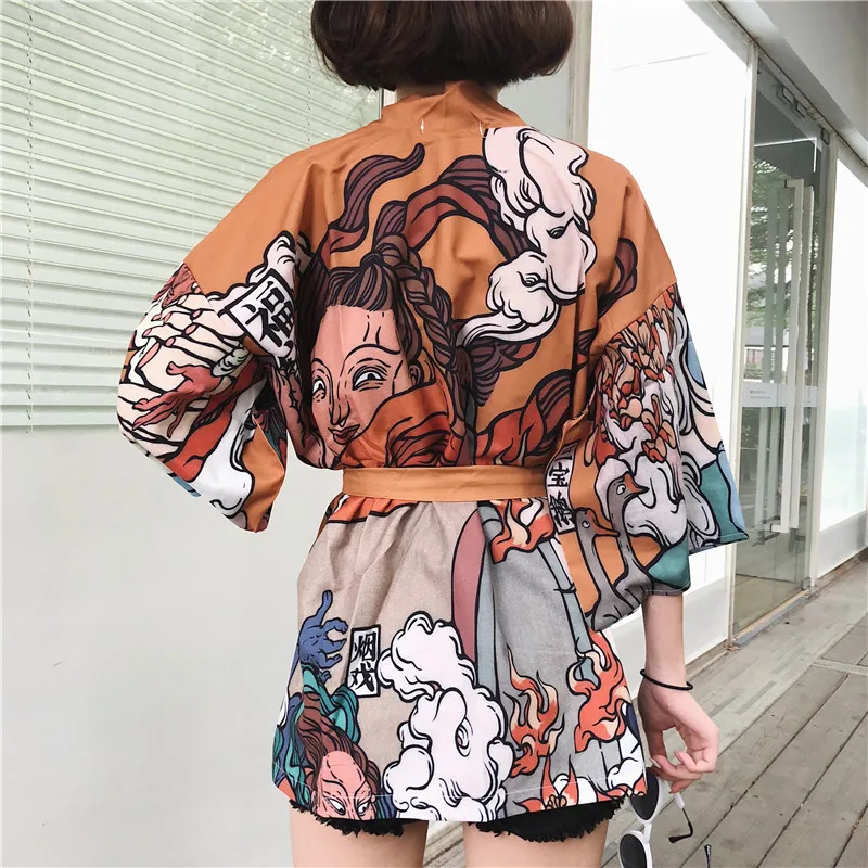 Японский Харадзюку винтажный женский мужской кардиган кимоно Ulzzang Kawaii