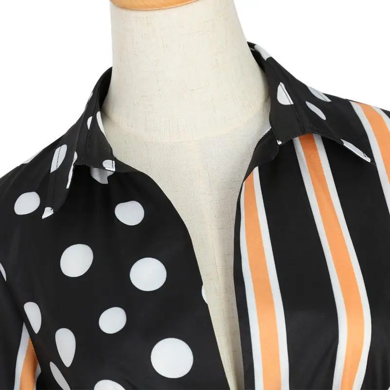 Long Striped Chiffon shirt Summer 2019 Woman Polka Dot Patchwork Casual Boho Shirt Women Robe Longue Femme Ete | Женская одежда