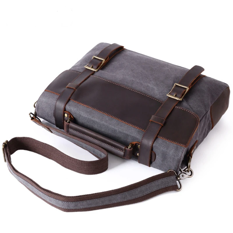 Briefcase Laptop Bags Briefcase Leather Men Briefcase Genuine Leather  Waterproof Canvas Men