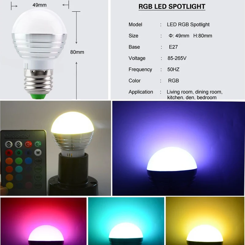1 шт. AC85V 265V E27 E14 диммер светодиодная лампочка LED RGB лампы свечи 5 Вт магическое