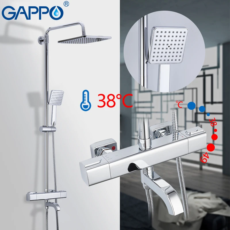 gappo modern thermostatic shower faucet set rainfall sprayer bathtub tap bathroom faucets tapware bath mixer crane free global shipping