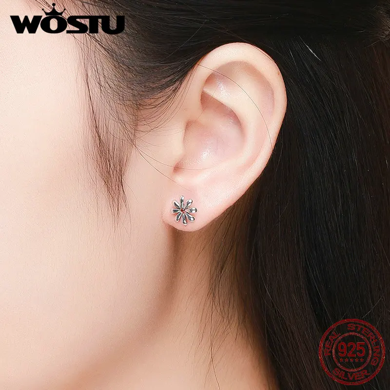 WOSTU, Новое поступление, 925 пробы, серебряные серьги-гвоздики с ромашками для женщин и девочек, S925 Серебряные маленькие серьги, брендовые ювелирные изделия, подарок CQE460