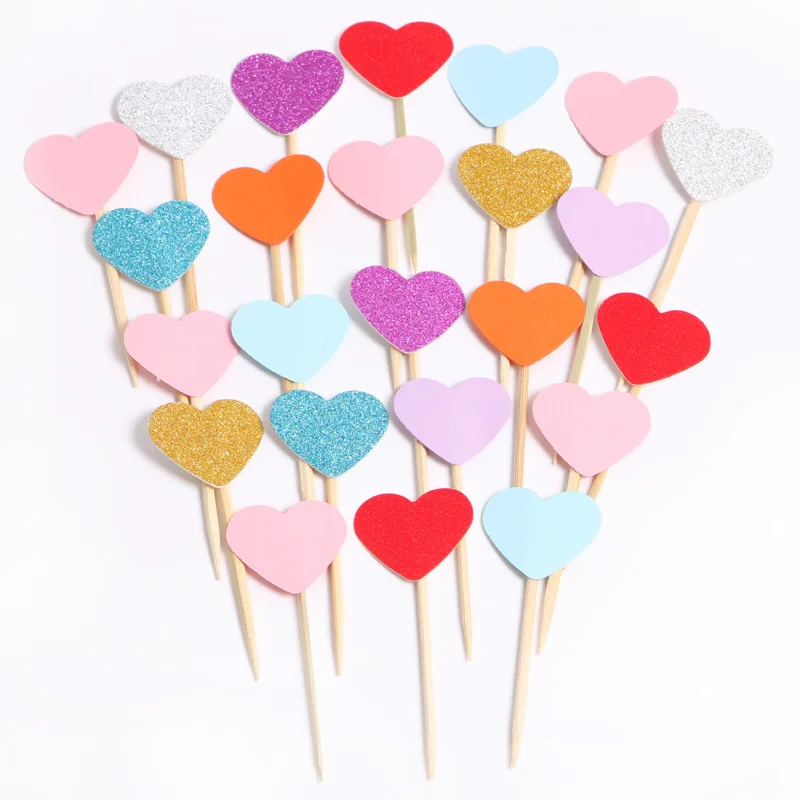 

10pcs Mini Heart Cupcake Toppers Birthday Cake Topper Decorating Picks Kids Birthday Wedding Party Decoration Baby Shower Favors