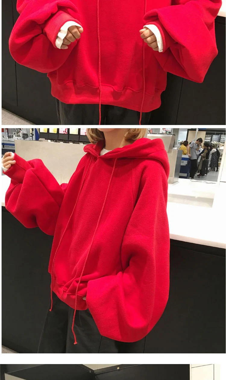 Модный пуловер с капюшоном, Женская толстовка,, корейский стиль, Ulzzang, Harajuku, однотонный бархат, с капюшоном, толстовки, женские, повседневные толстовки