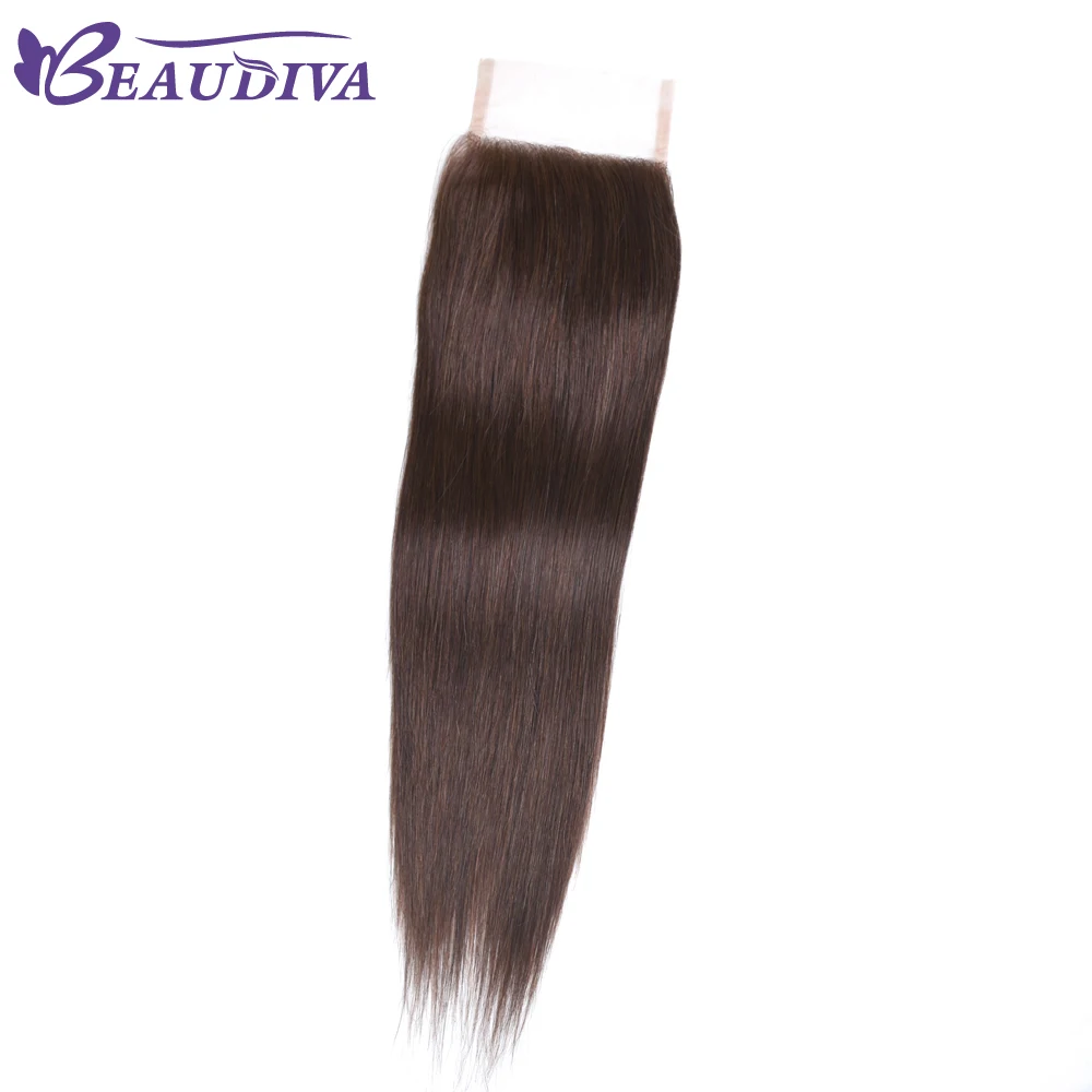 BEAUDIVA предварительно окрашенные человеческие волосы с закрытием 4*4 три пряди с закрытием 2#4# темно-коричневые бразильские прямые человеческие волосы