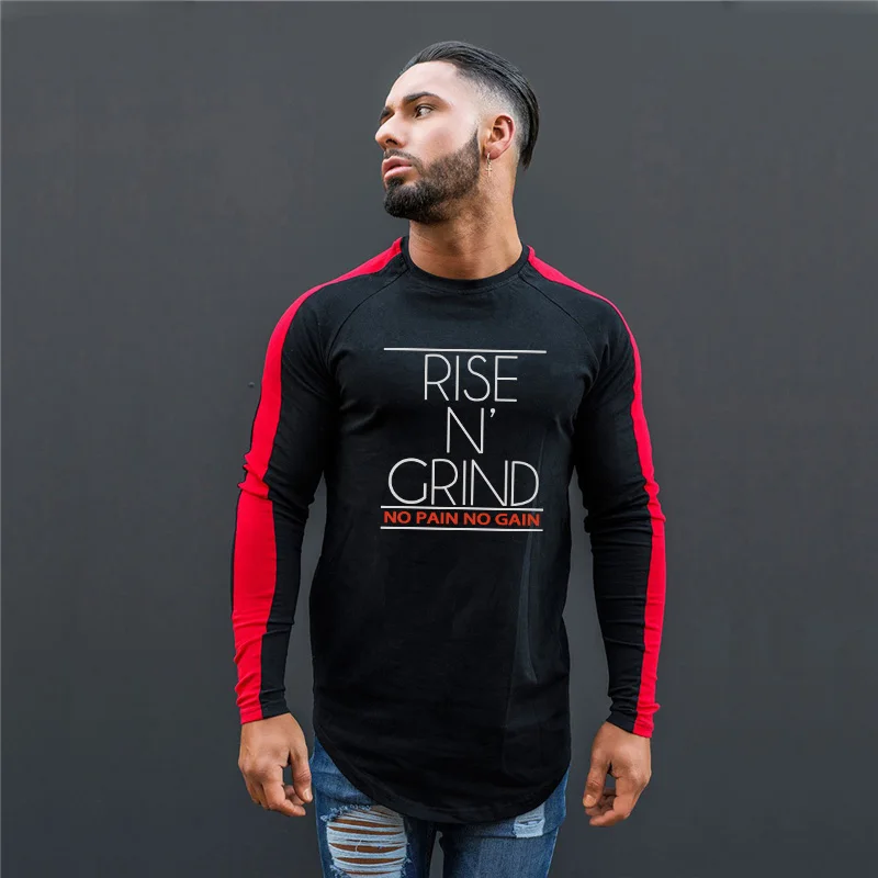 

Muscleguys Hot 2021 New Spring Fashion O-Neck Slim Fit Long Sleeve T Shirt Men Trend Casual Mens T-Shirt Black Red T Shirts Tops