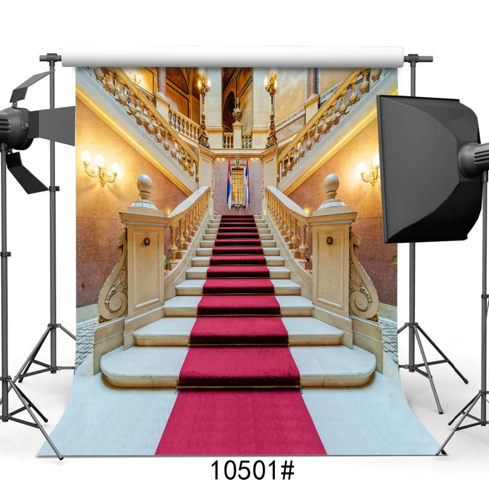 Фотофоны для фотостудии с красной лестницей виниловые тканевые Портретные