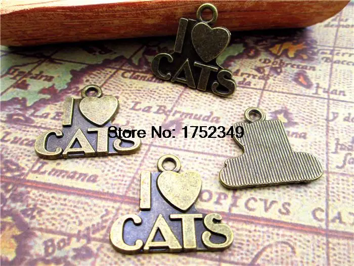 

50 шт. Античная тибетская бронзовая подвеска с надписью I Love Cats 23x21 мм