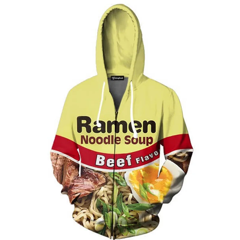 Cloudstyle 2021 3D толстовки на молнии Ramen лапша говядины принт Толстовка Повседневная