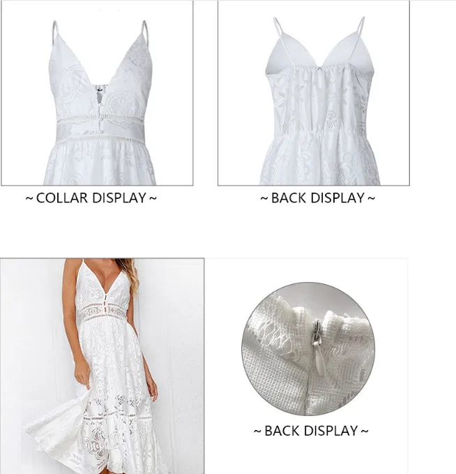 Длинное кружевное платье модное белое пляжное на бретельках с открытой спинкой