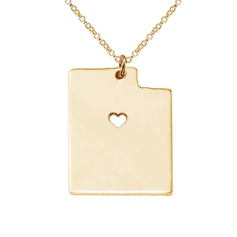 Ожерелье с изображением карты штата Юта ожерелье в форме американского UT сердцем