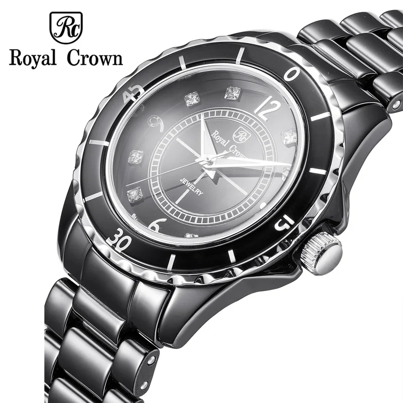 Ceramic Men s Watch Women s Watch Japan Quartz Hour Fine Fashion Clock Bracelet Luxury Rhinestones Girl s Gift Royal Crown