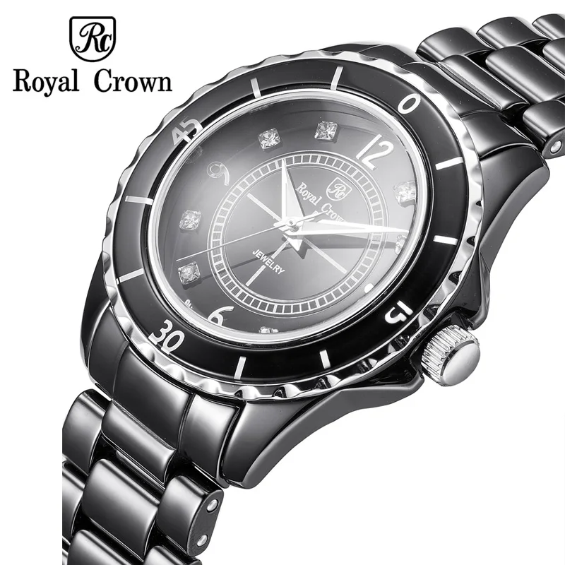 

Ceramic Men's Watch Women's Watch Japan Quartz Hour Fine Fashion Clock Bracelet Luxury Rhinestones Girl's Gift Royal Crown