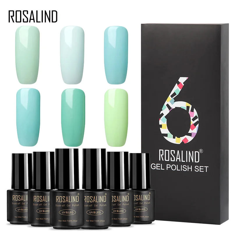 

ROSALIND Nail Kit 7ML Pure Colors Series Gel Nail Polish Set 6PCS/LOT Long Lasting UV Nails Art Soak off for Design Manicure Set