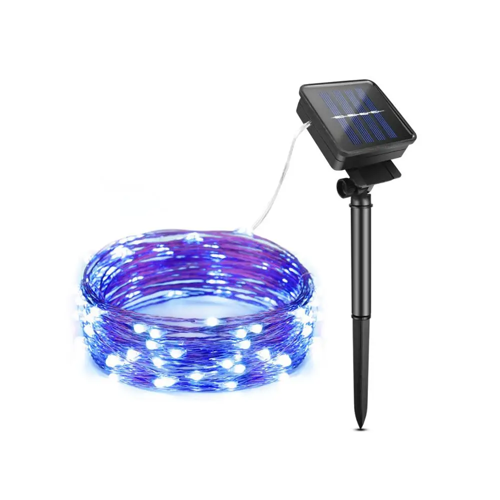 Blue Открытый Солнечный светодиодный светильник RGB медная проволочная лента праздничное освещение гирлянда Фея Рождественское украшение сада 10 м 20 м - Испускаемый цвет: Blue