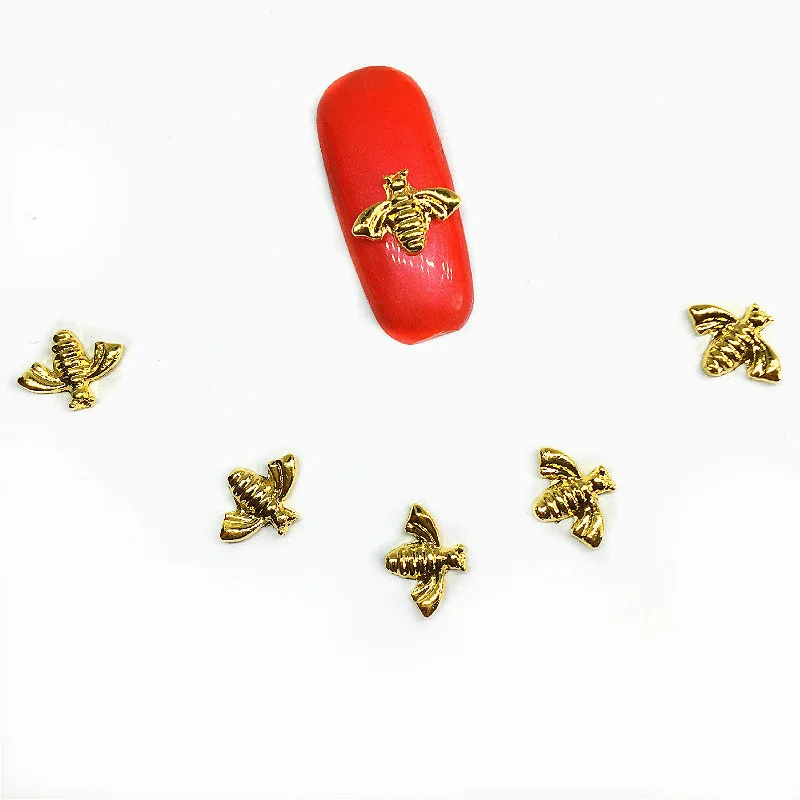 20Pcs Gold Bee Nail Art Decorations 3d Kawaii Animal Charms Decors Bling Nailart Supplies Alloy Ornaments on the Nails Design | Красота и