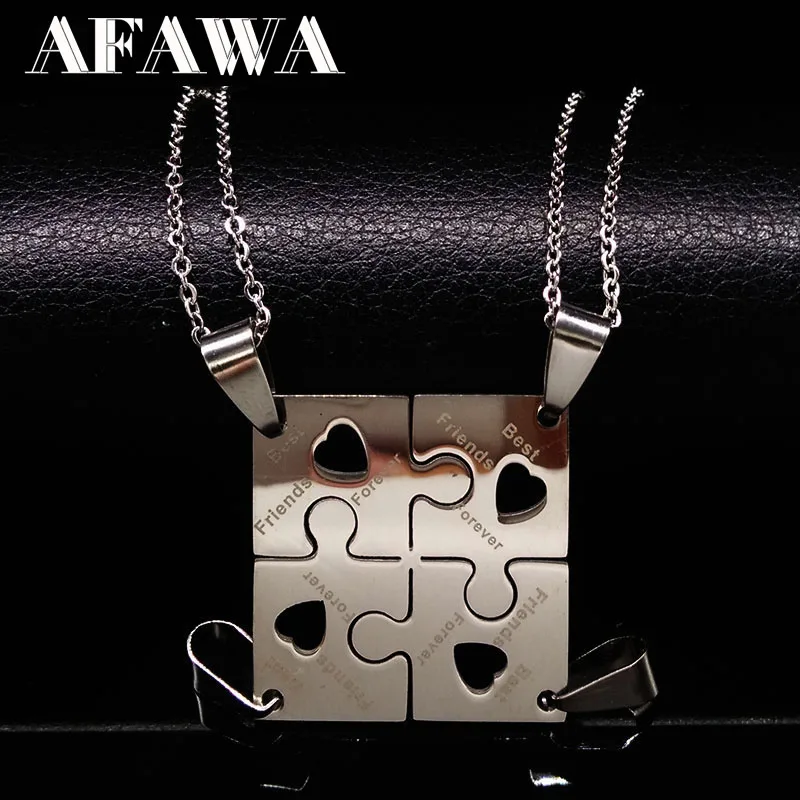 4 Pcs Best Friends Necklace Stainless Steel Interlocking Letter Pattern Puzzle Friendship Necklace Set BFF Jewelry Gift N471S01