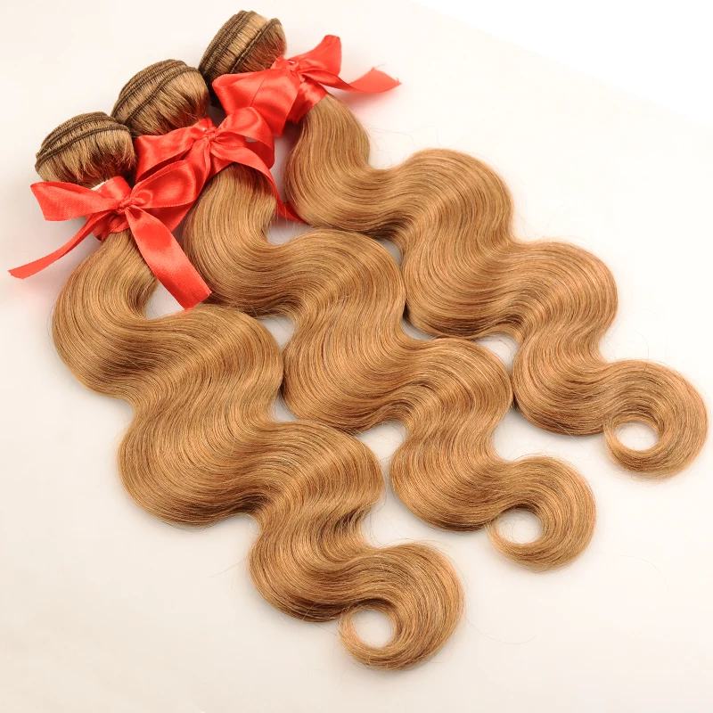 Pinshair перуанские волосы 3 пучка с закрытием медовый блонд#27 цветные человеческие волосы волнистые пучки с закрытием не линяют не Реми