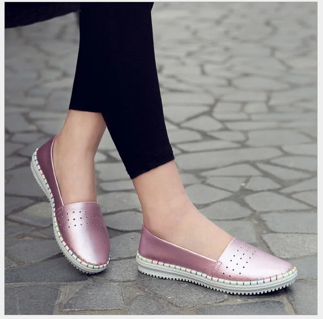 Spring Autumn Women Ballet Flats Casual Flat Shoes Soft Genuine Leather Shoes Ladies Slip On Brand Loafers Flats Shoes